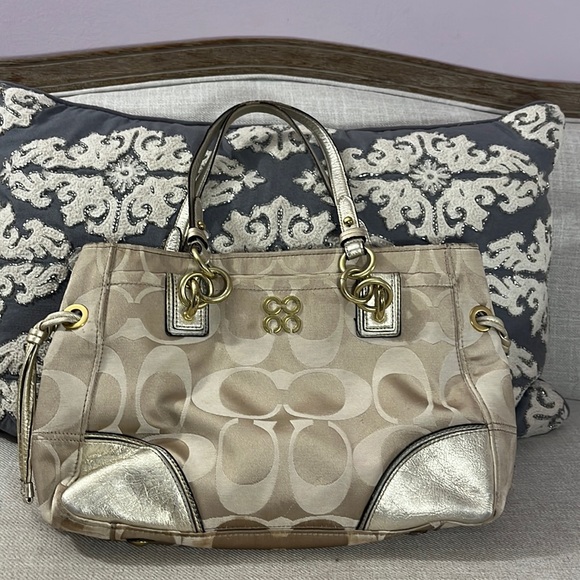 Coach Handbags - Coach Gold Metallic Colette Signature Canvas Shoulder Bag